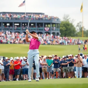 Young golfers competing in a collegiate golf match