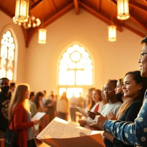 Community members engaged in service activities at a church.