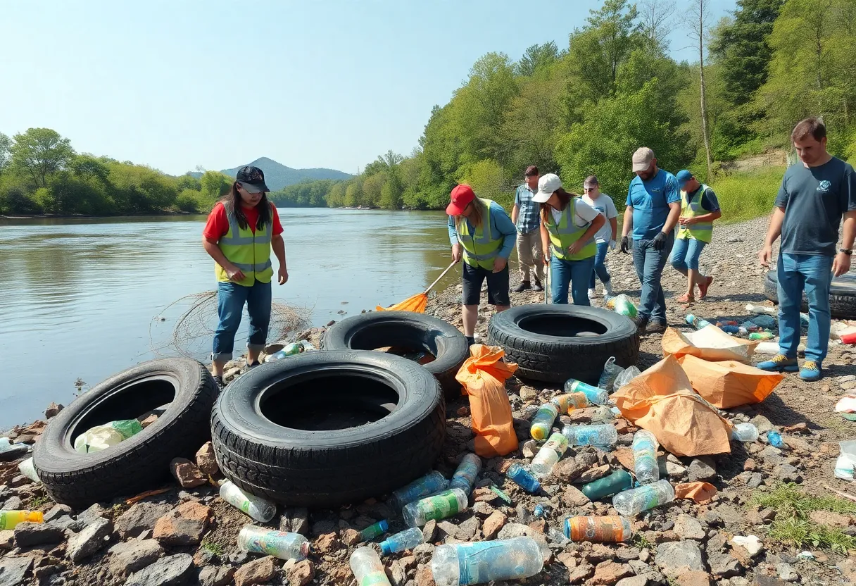 Volunteers cleaning the Cumberland River