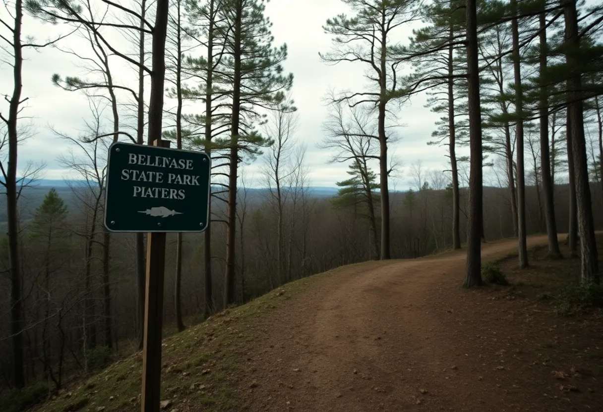 Wooded hiking trail at Devil's Den State Park