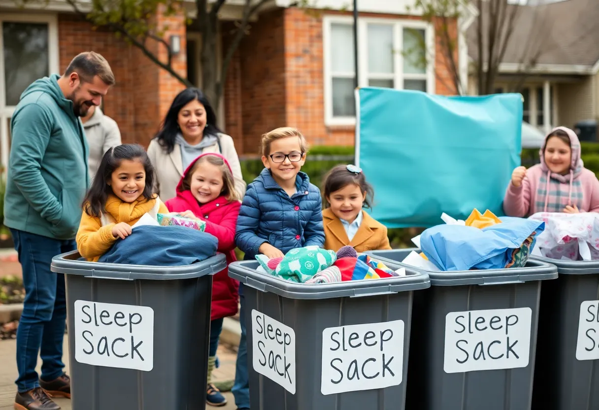 Community members donating sleep sacks at a local drive