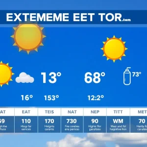 Weather forecast showing extreme heat advisory for Tennessee