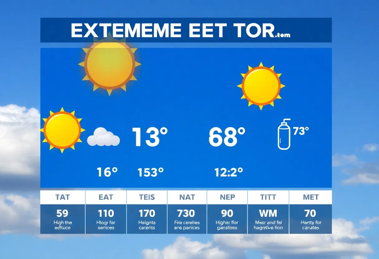 Weather forecast showing extreme heat advisory for Tennessee
