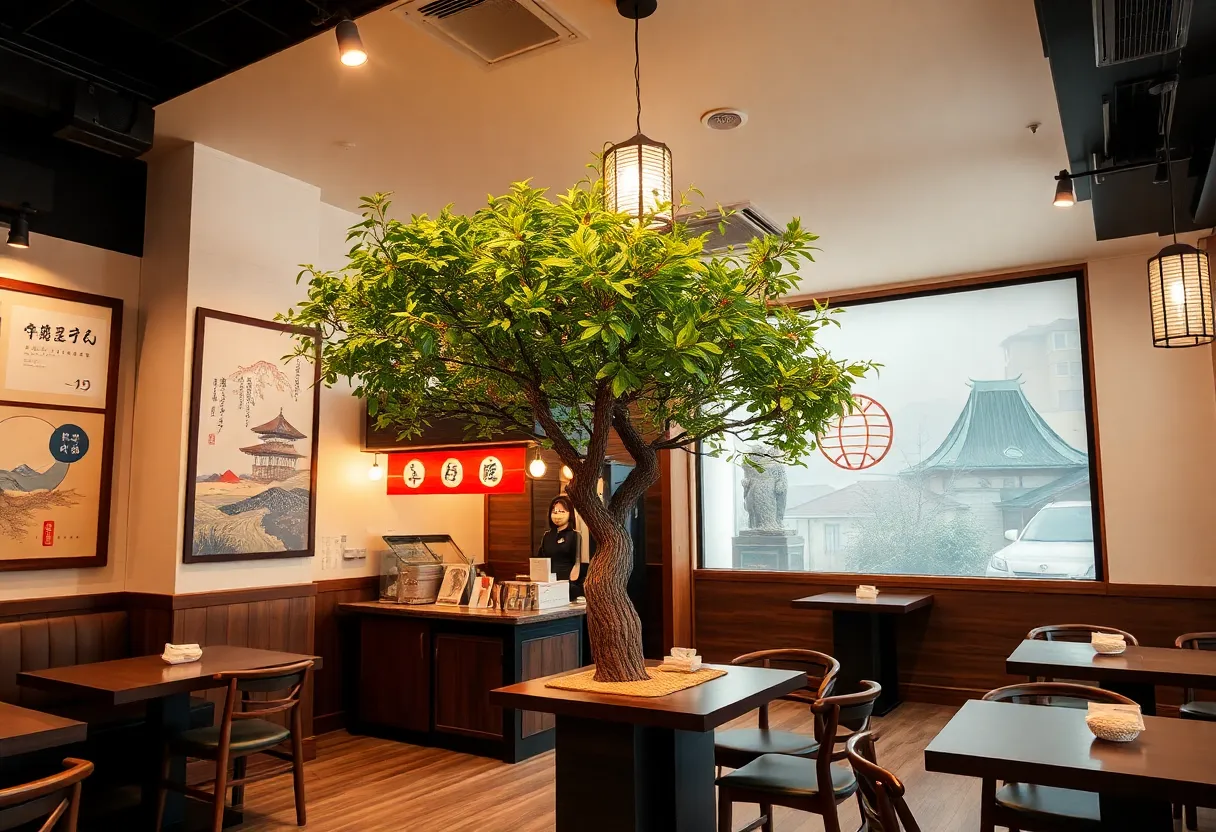 Interior of Kyuramen restaurant in Nashville showcasing Japanese-inspired design.