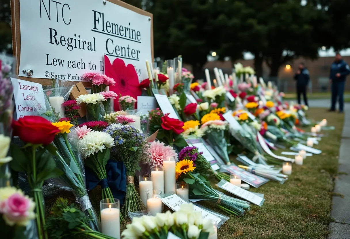 Memorial outside the training center for deputies lost in explosion