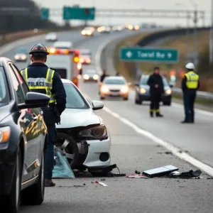 Emergency responders at a car crash site
