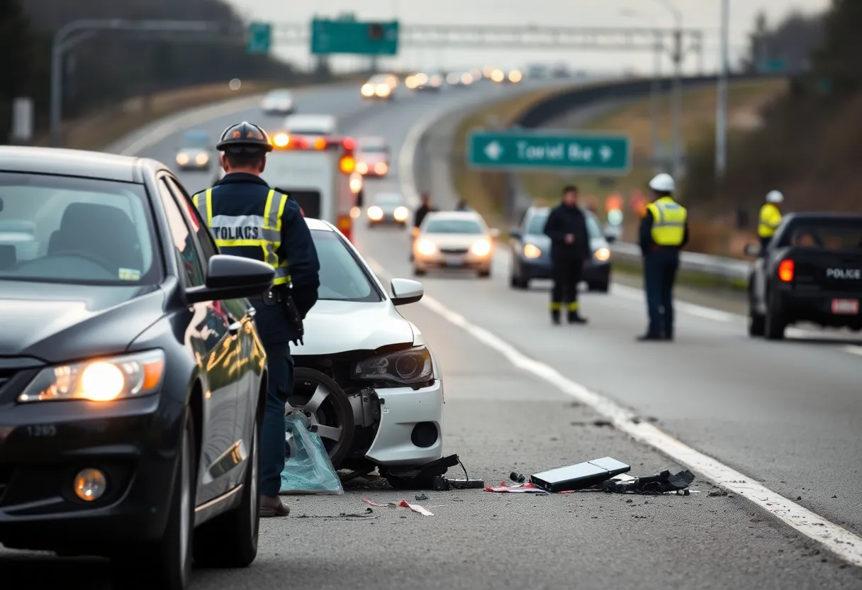 Emergency responders at a car crash site