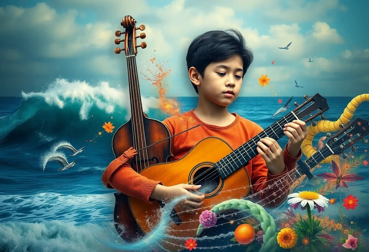 Artistic tribute depicting the essence of a young musician and artist.