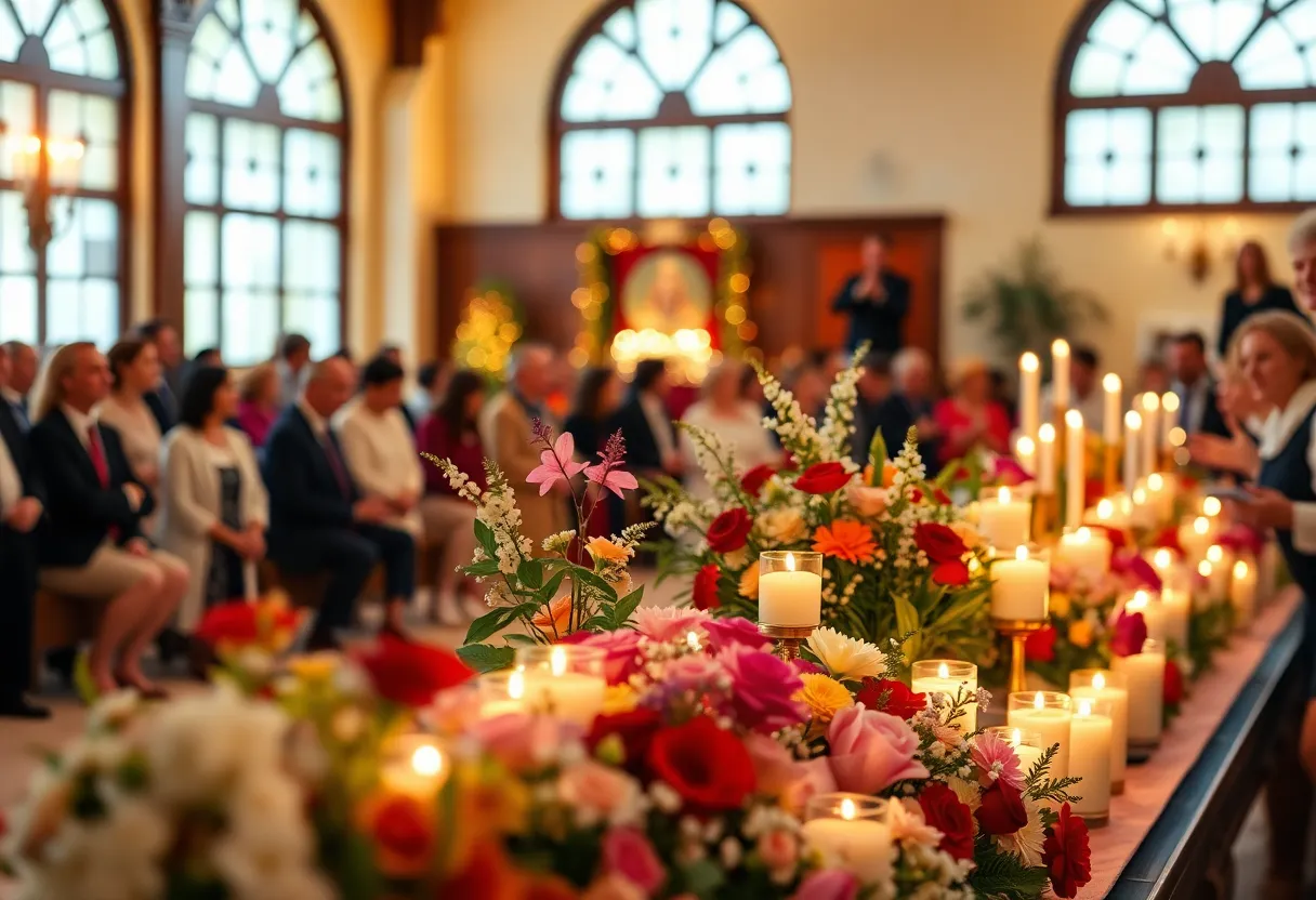 Flowers and candles at a memorial service