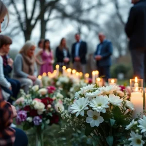 A group of people gathered for a memorial service honoring Lynette Ann Wilson.