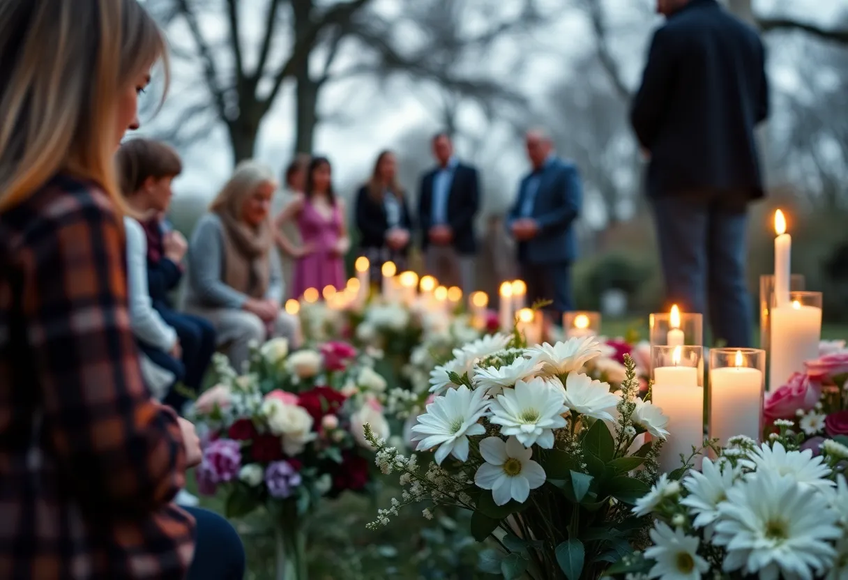 A group of people gathered for a memorial service honoring Lynette Ann Wilson.