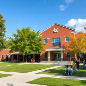 Metro Nashville School District building with students.