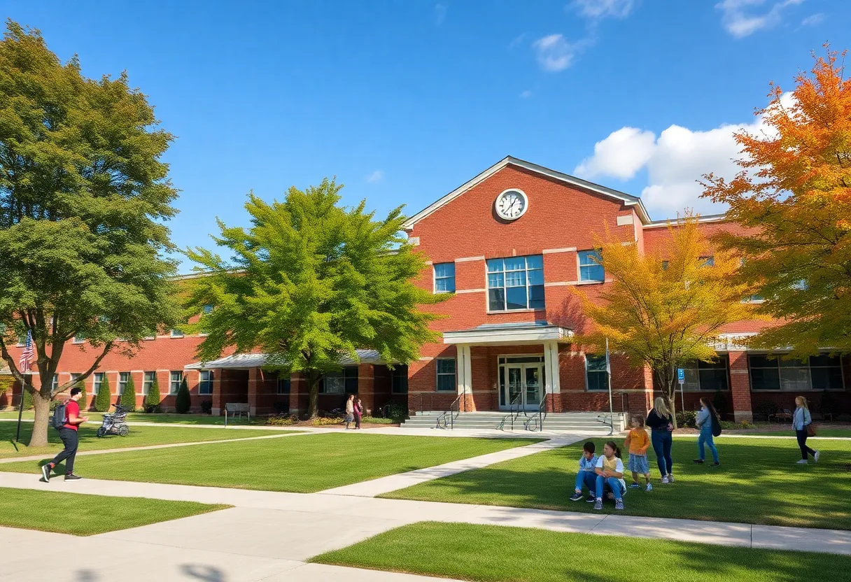 Metro Nashville School District building with students.