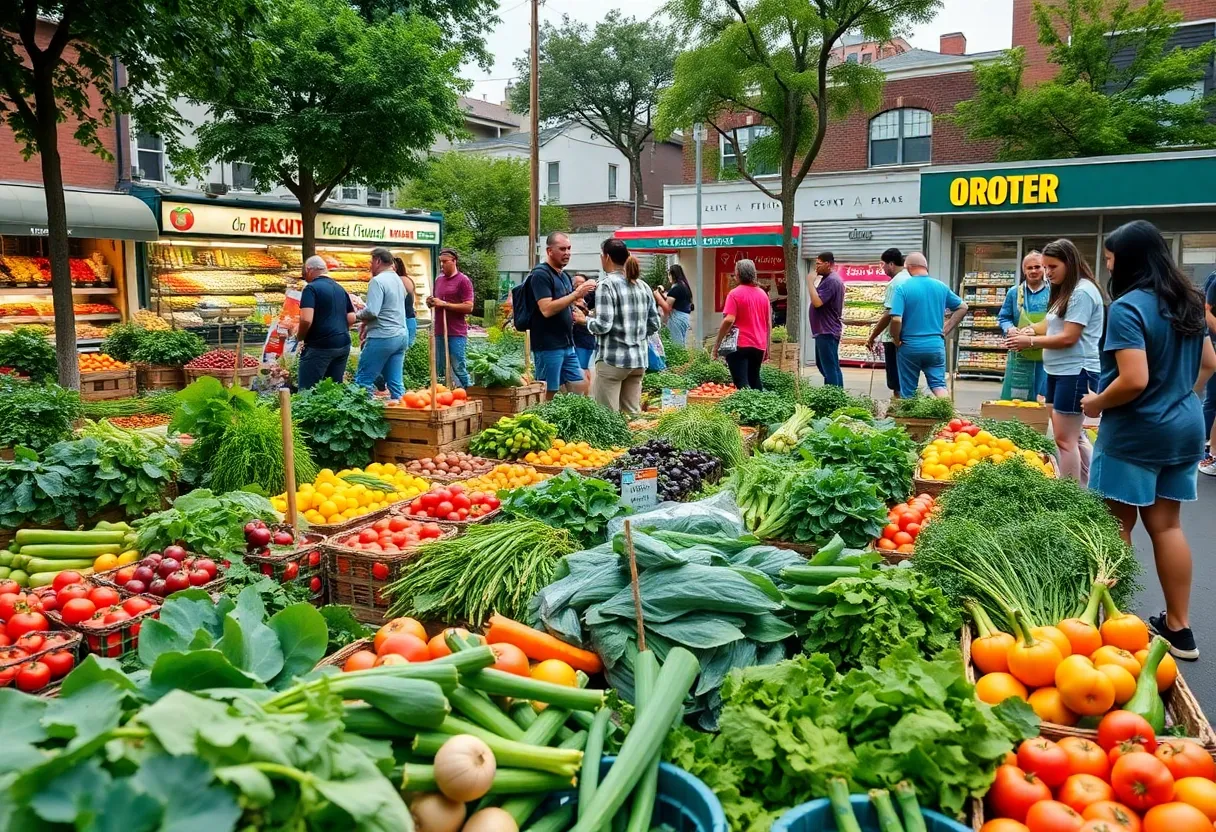 Urban community garden in Nashville with fresh produce