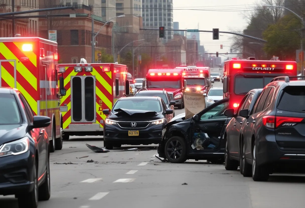 Crash scene in Nashville with emergency services responding.