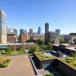 Urban landscape of Nashville featuring greenery and innovative roofing solutions