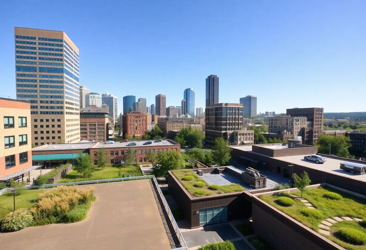 Urban landscape of Nashville featuring greenery and innovative roofing solutions