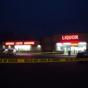 Dark parking lot of a liquor store in Nashville