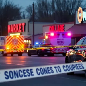 Police presence at a shooting scene outside a market in Nashville.