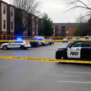 Crime scene at an apartment complex parking lot in Nashville.