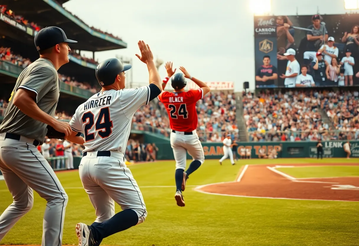 Nashville Sounds celebrate a game-winning moment during a baseball match.