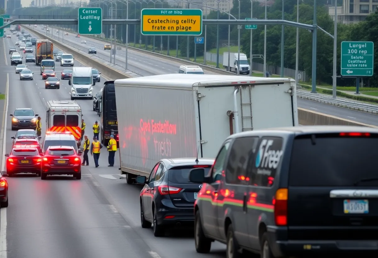 Overturned semi truck causing traffic delay in Nashville