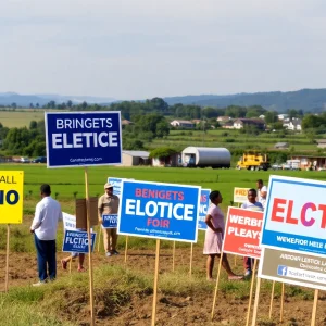 Campaign signs in a rural political landscape