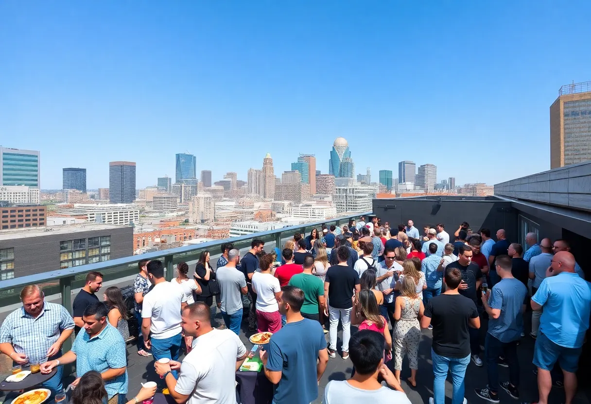 Crowd enjoying live music at Rooftop On The Row in Nashville