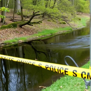Police tape at a creek in Springfield, Tennessee
