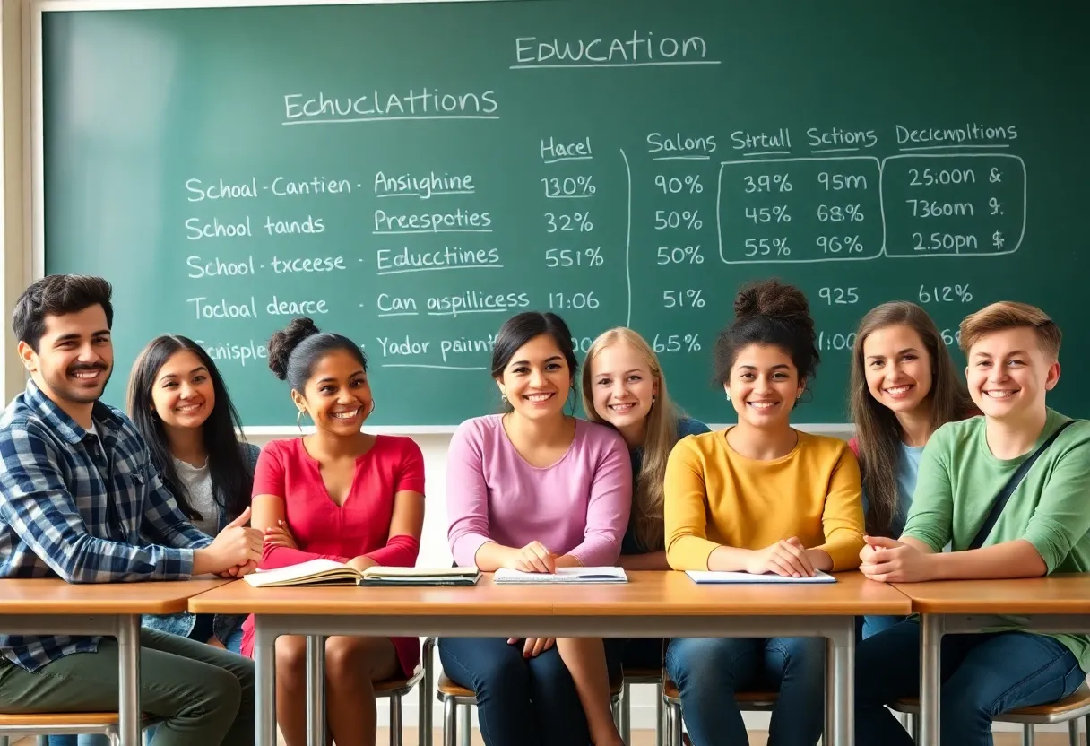 Students discussing education options in a classroom