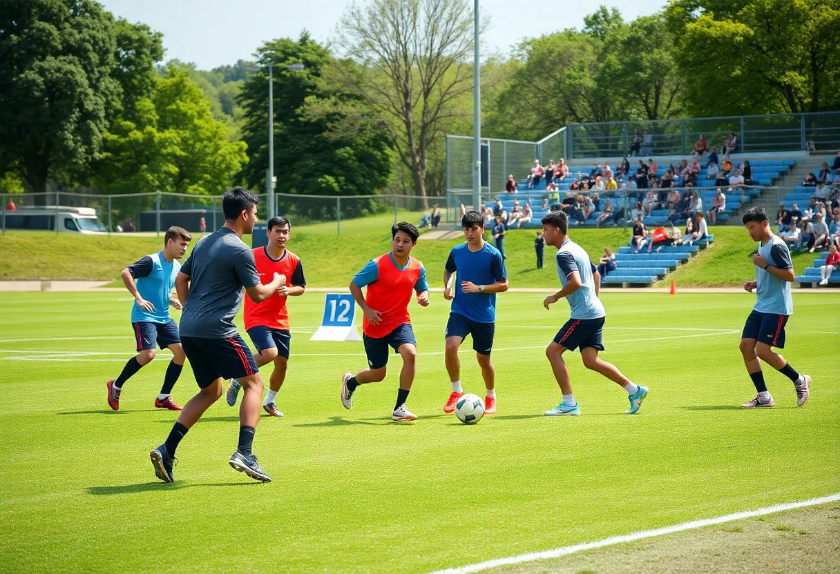Tennessee Titans players practicing at Ascension Saint Thomas Sports Park