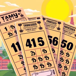 Winning lottery tickets from Tennessee Lottery with numbers highlighted.