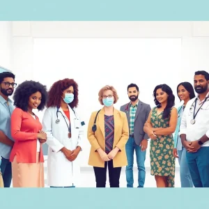 Diverse individuals representing healthcare and community support