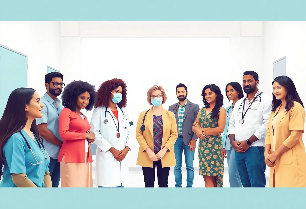 Diverse individuals representing healthcare and community support