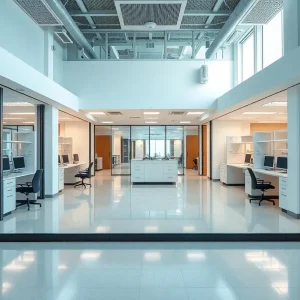 Empty office spaces at Vanderbilt University Medical Center indicating layoffs.