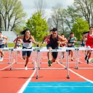 Vanderbilt track and field athletes competing in hurdles