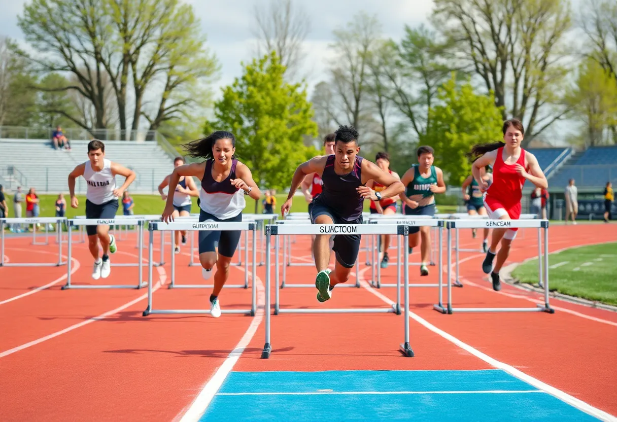 Vanderbilt track and field athletes competing in hurdles