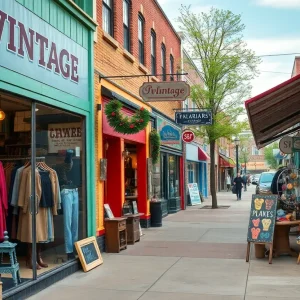 Colorful vintage shops in East Nashville filled with eclectic clothing and collectibles.