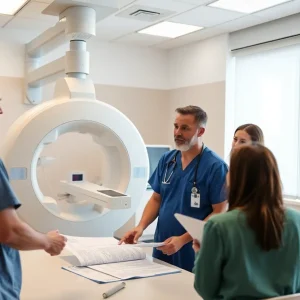 Healthcare professionals in a meeting about radiology services