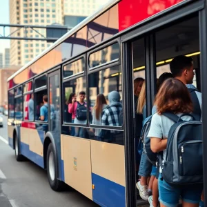 City bus in Nashville with students boarding