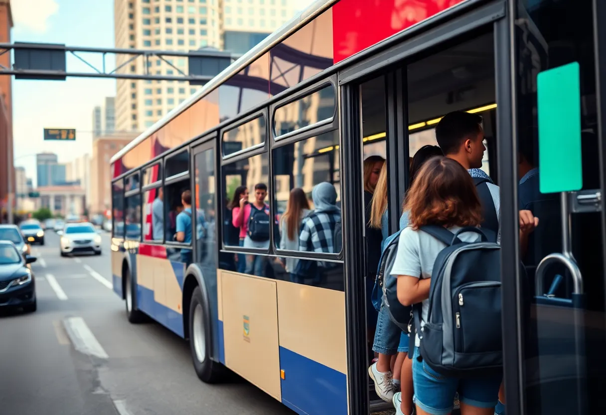 City bus in Nashville with students boarding