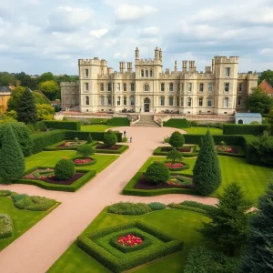 Windsor Castle view with gardens and historical architecture
