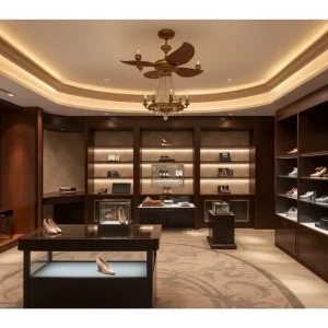 Interior view of Christian Louboutin boutique showcasing elegant shoe displays