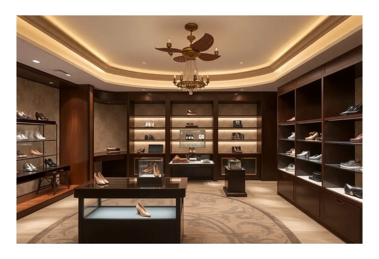 Interior view of Christian Louboutin boutique showcasing elegant shoe displays