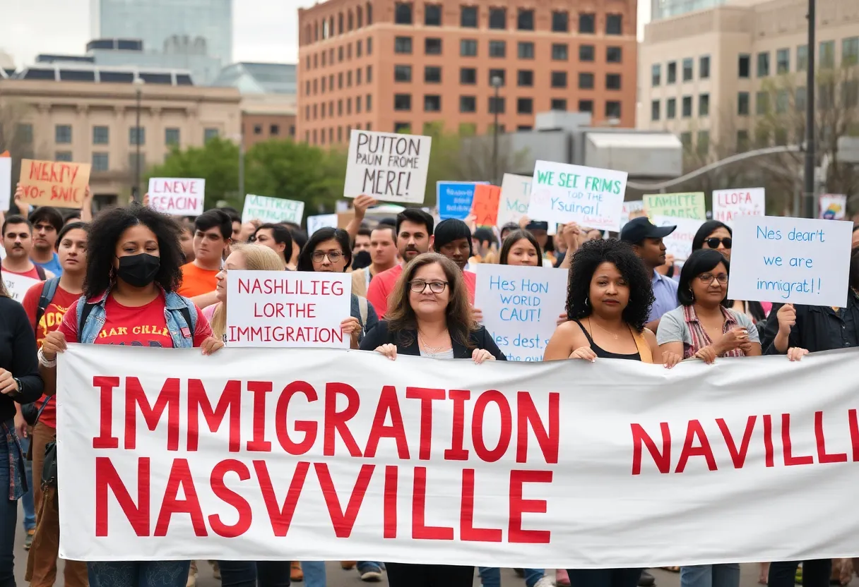 Diverse community members advocating for immigrant rights in Nashville