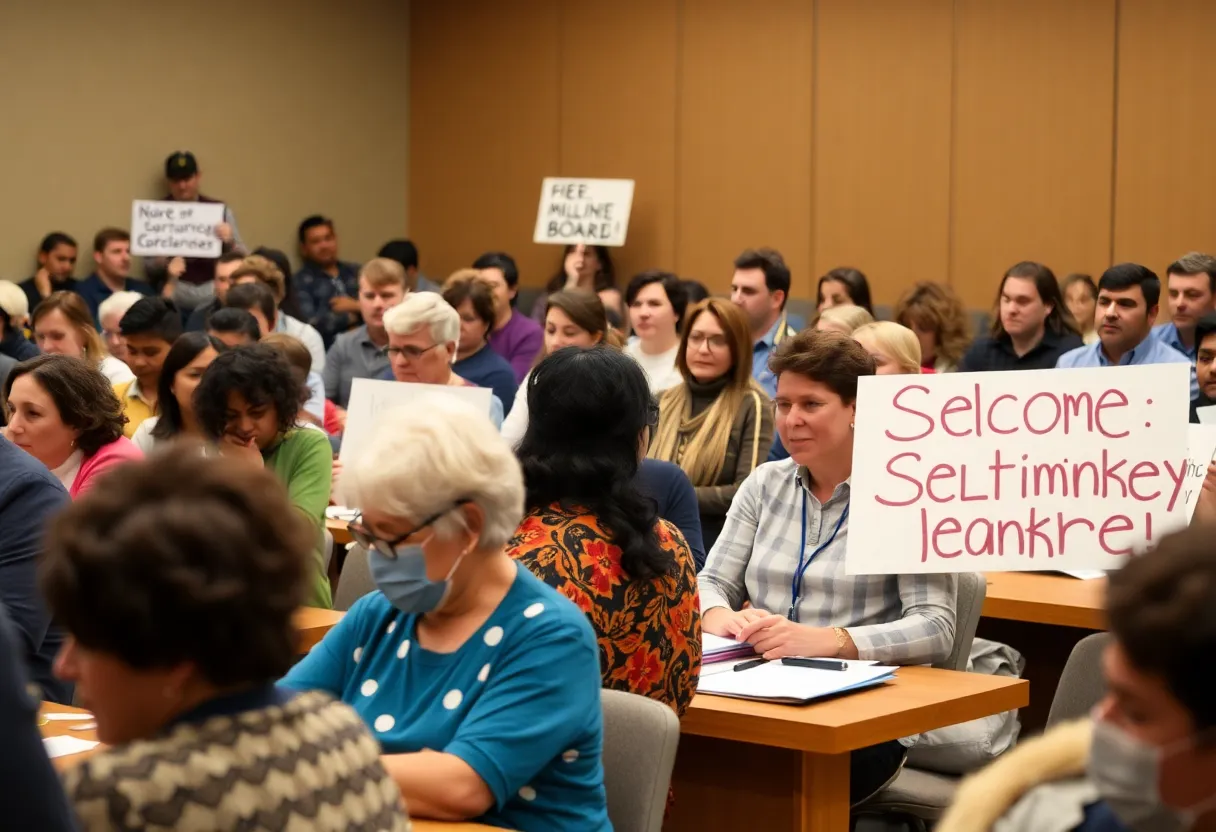 Community members expressing opinions at a school board meeting