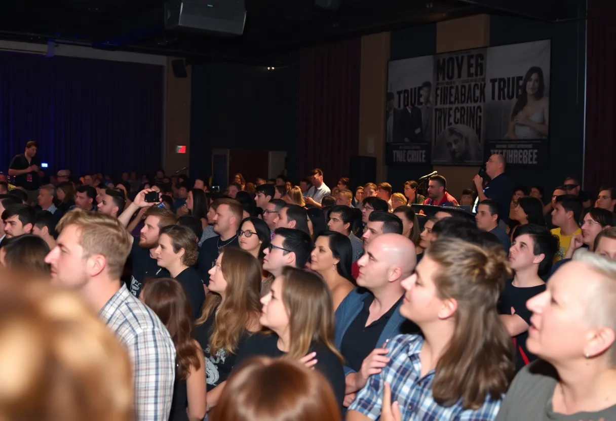 Audience attending the Dateline Live event in a modern music venue