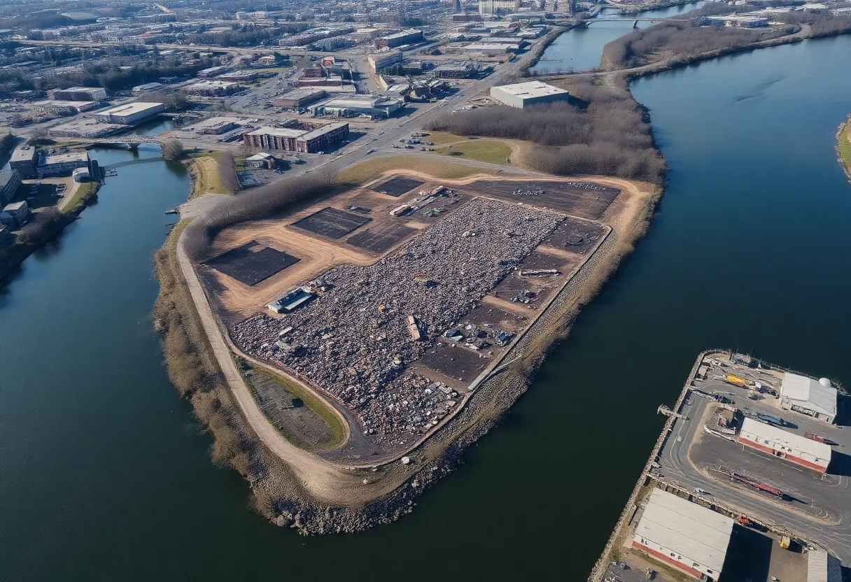 Aerial view of a scrapyard site in downtown Nashville