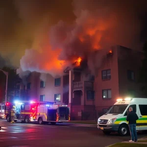 Firefighters addressing a fire at Slate Apartments in Nashville
