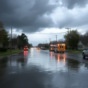 Flooded street in Franklin County, TN due to severe thunderstorms